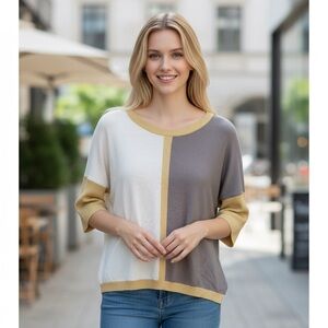 Planet by Lauren G Cotton Color Block Sweater